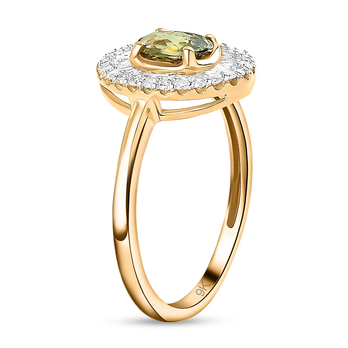 9K Yellow Gold Demantoid Garnet and Diamond Ring 1.11 Ct.