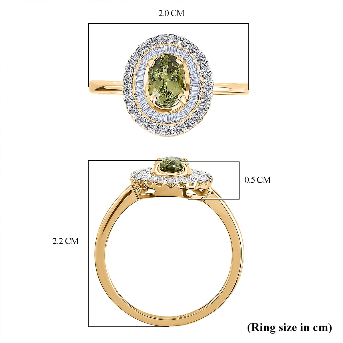 9K Yellow Gold Demantoid Garnet and Diamond Ring 1.11 Ct.