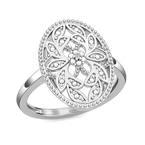 Diamond Floral Ring in Platinum Overlay Sterling Silver