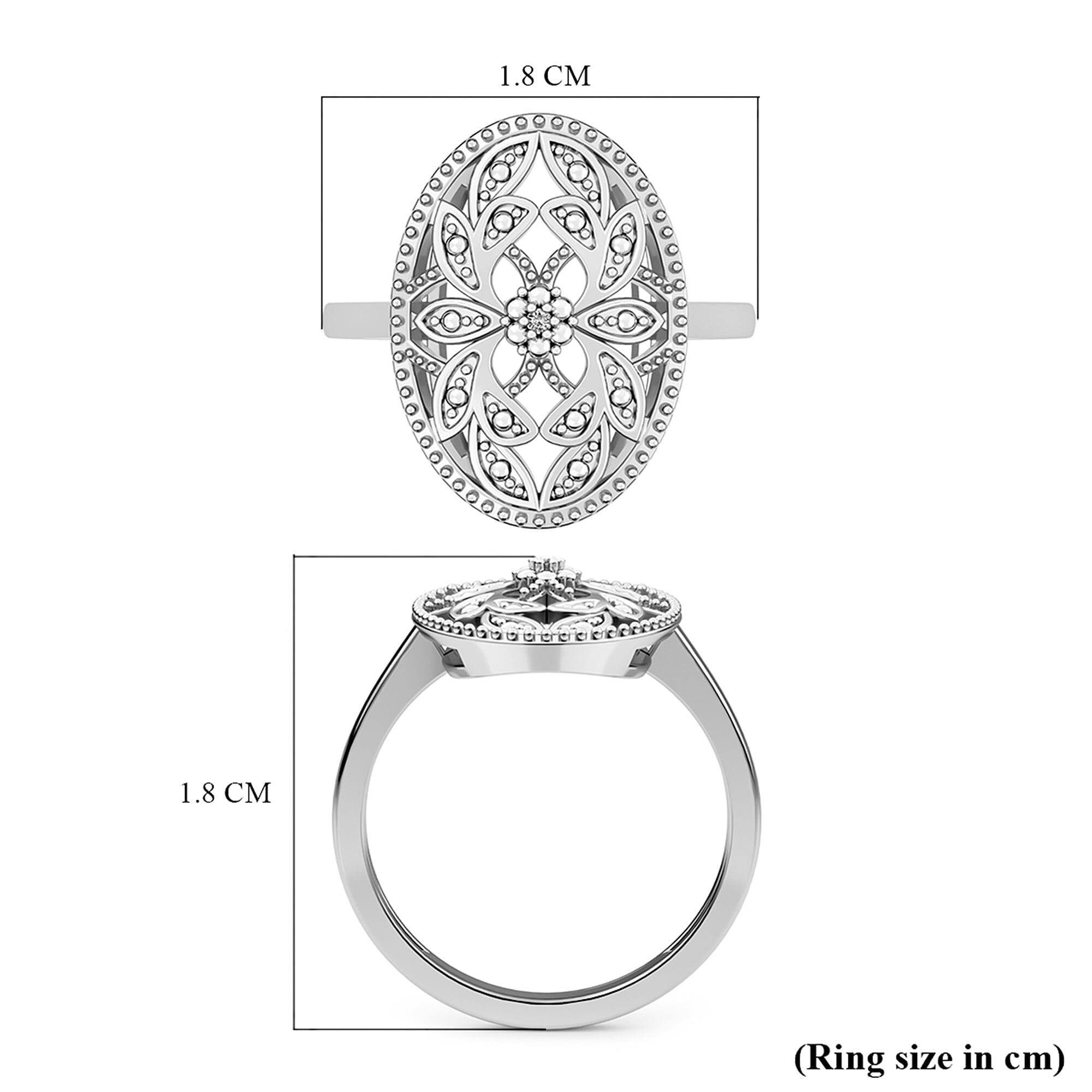 Diamond (G-H) Floral Ring in Platinum Overlay Sterling Silver Diamond (G-H) Floral Ring in Platinum Overlay Sterling Silver