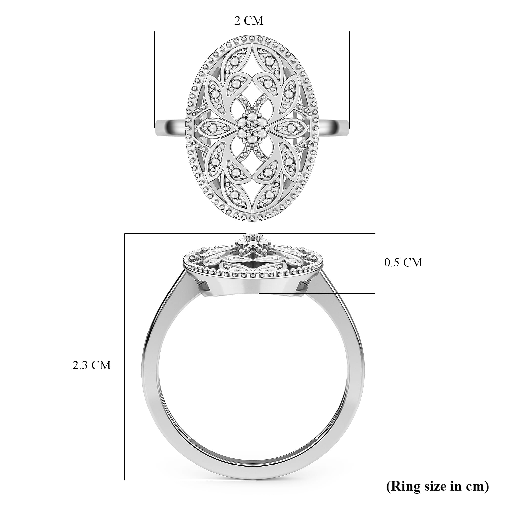 Diamond (G-H) Floral Ring in Platinum Overlay Sterling Silver Diamond (G-H) Floral Ring in Platinum Overlay Sterling Silver