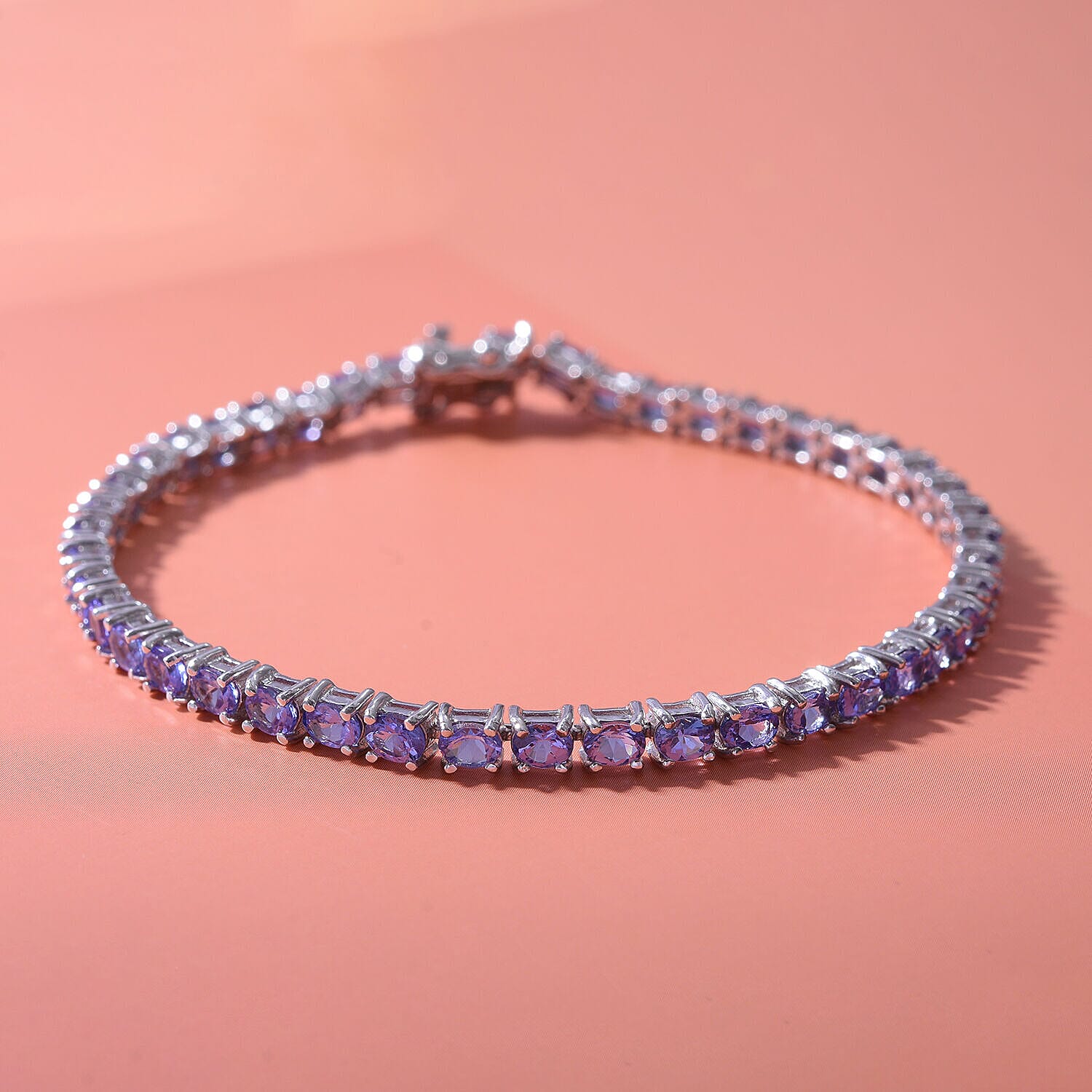 Premium Tanzanite Bracelet (Size - 7) in Rhodium Overlay Sterling Silver 6.5 Ct, Silver Wt. 8.15 Gms
