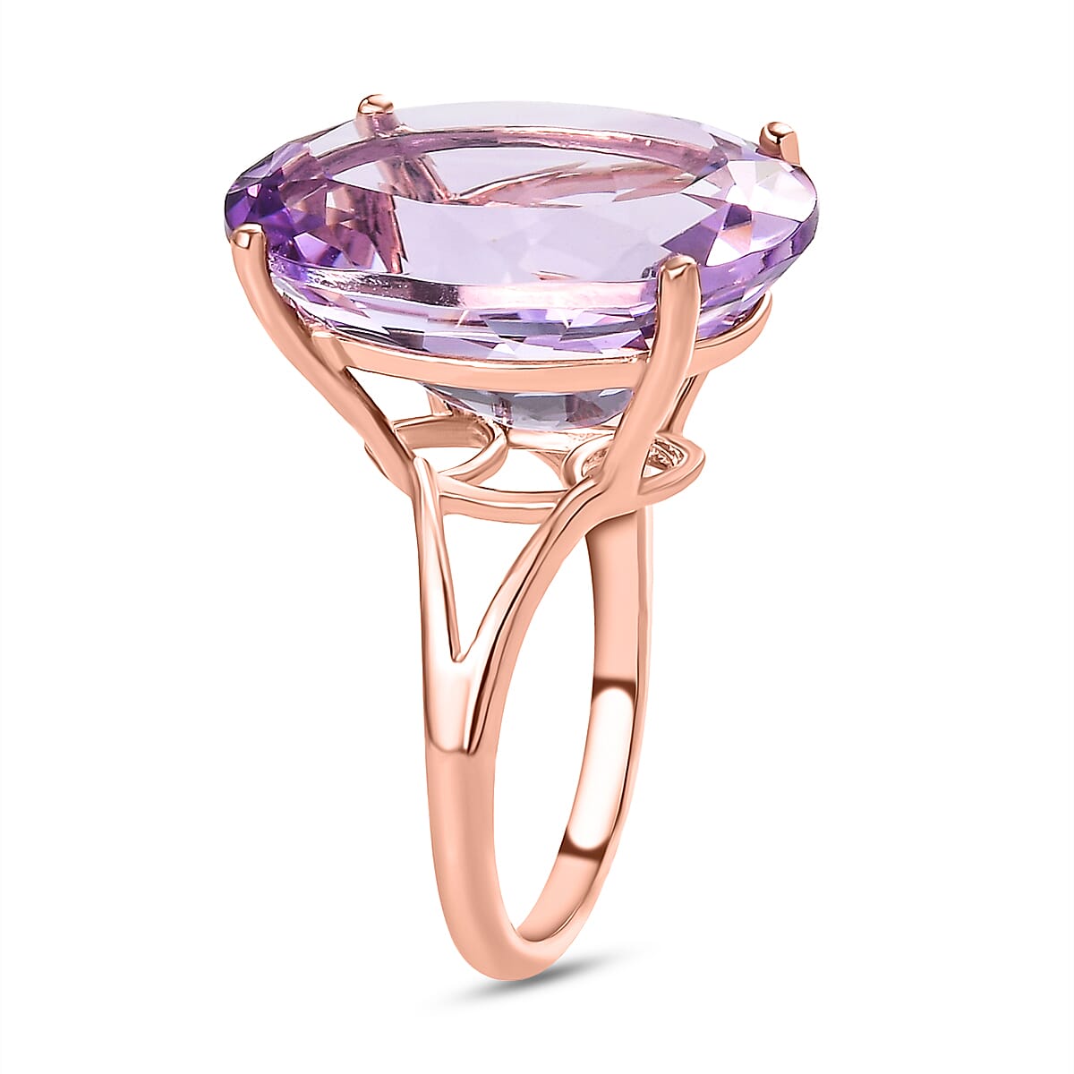 Rose De France Amethyst Solitaire Ring in 18K Rose Gold Vermeil Plated Sterling Silver 16.16 Ct.