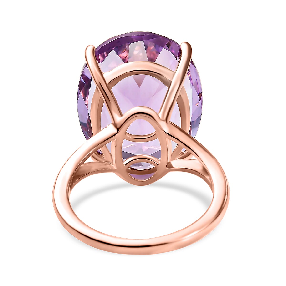 Rose De France Amethyst Solitaire Ring in 18K Rose Gold Vermeil Plated Sterling Silver 16.16 Ct.