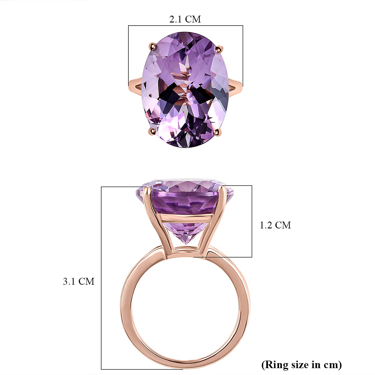 Rose De France Amethyst Solitaire Ring in 18K Rose Gold Vermeil Plated Sterling Silver 16.16 Ct.