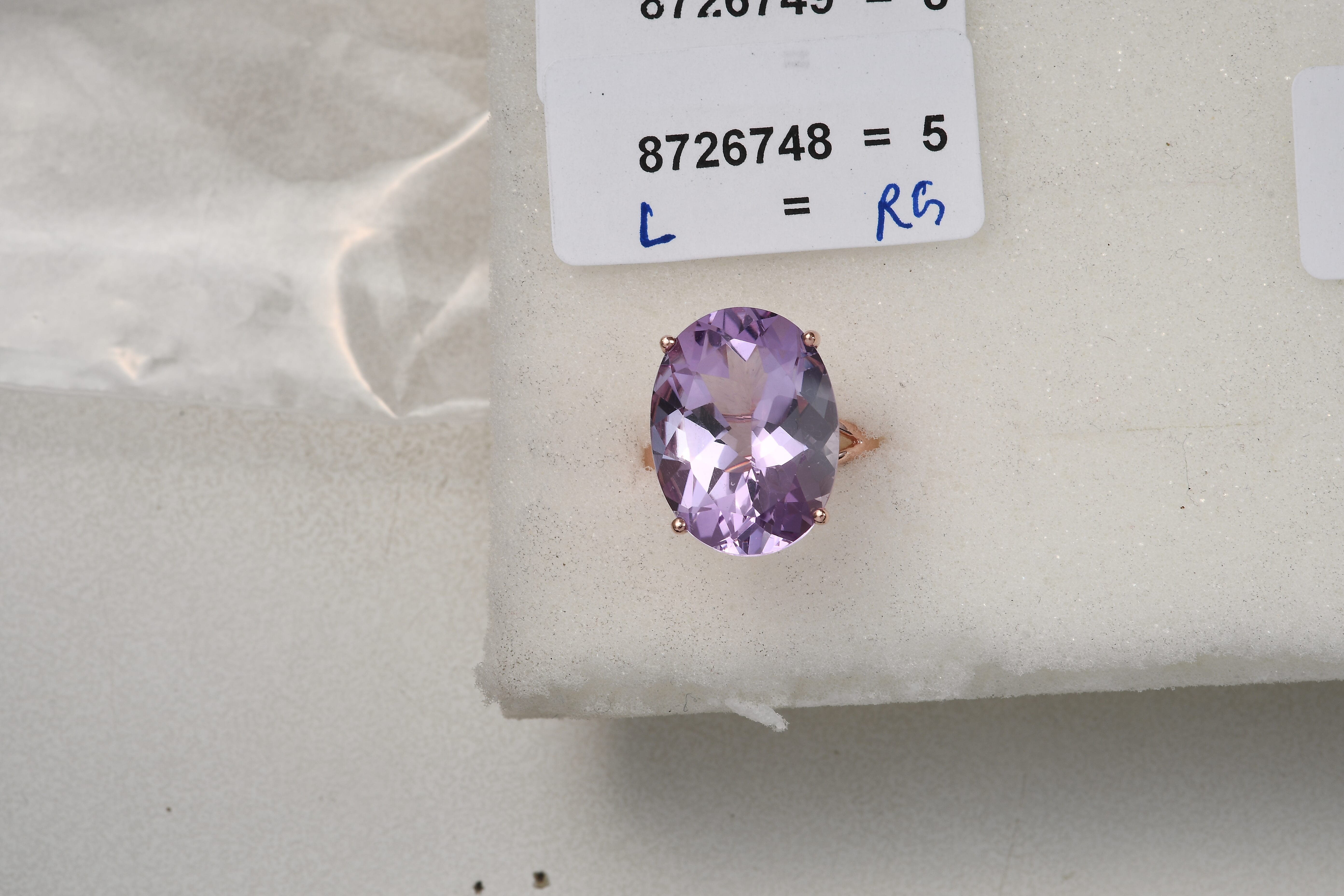 Rose De France Amethyst Solitaire Ring in 18K Rose Gold Vermeil Plated Sterling Silver 16.16 Ct.