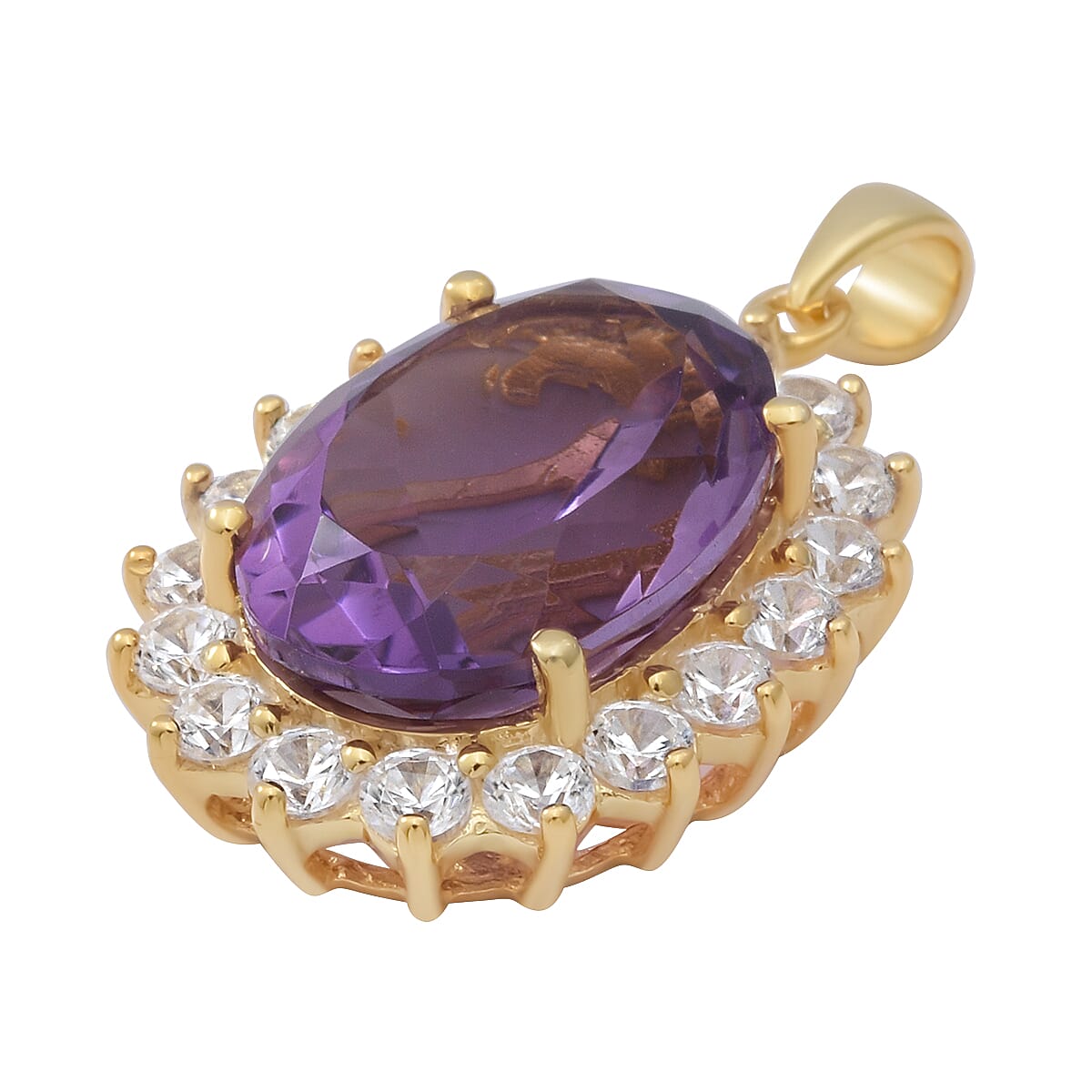 Lusaka Amethyst and Natural Cambodian Zircon Pendant in 14K Gold Overlay Sterling Silver 14.30 Ct.