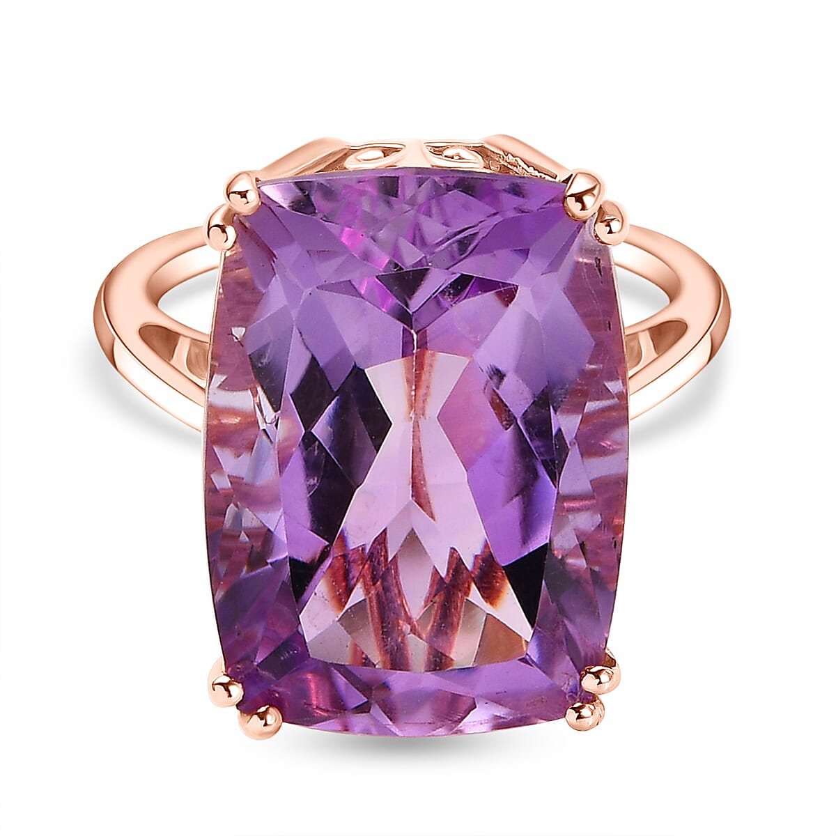 Rose De France Amethyst Ring in Rose Gold Overlay Sterling Silver 13.39 Ct