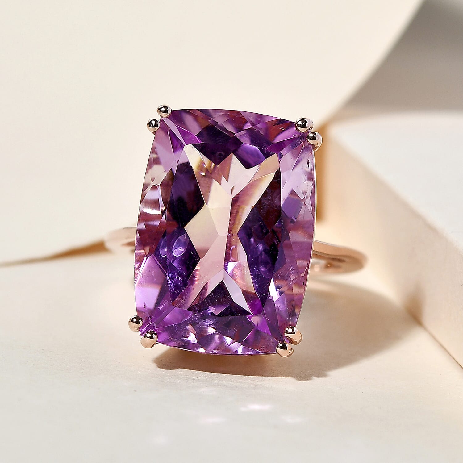 Rose De France Amethyst Ring in Rose Gold Overlay Sterling Silver 13.39 Ct