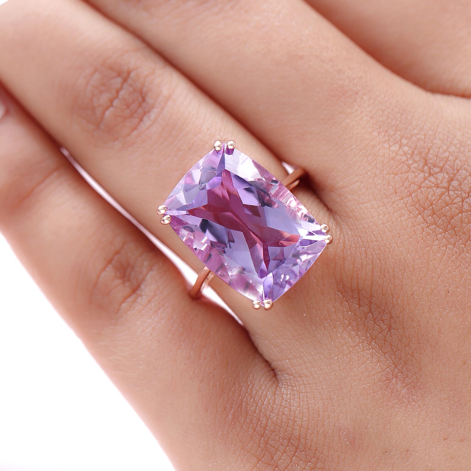 Rose De France Amethyst Ring in Rose Gold Overlay Sterling Silver 13.39 Ct