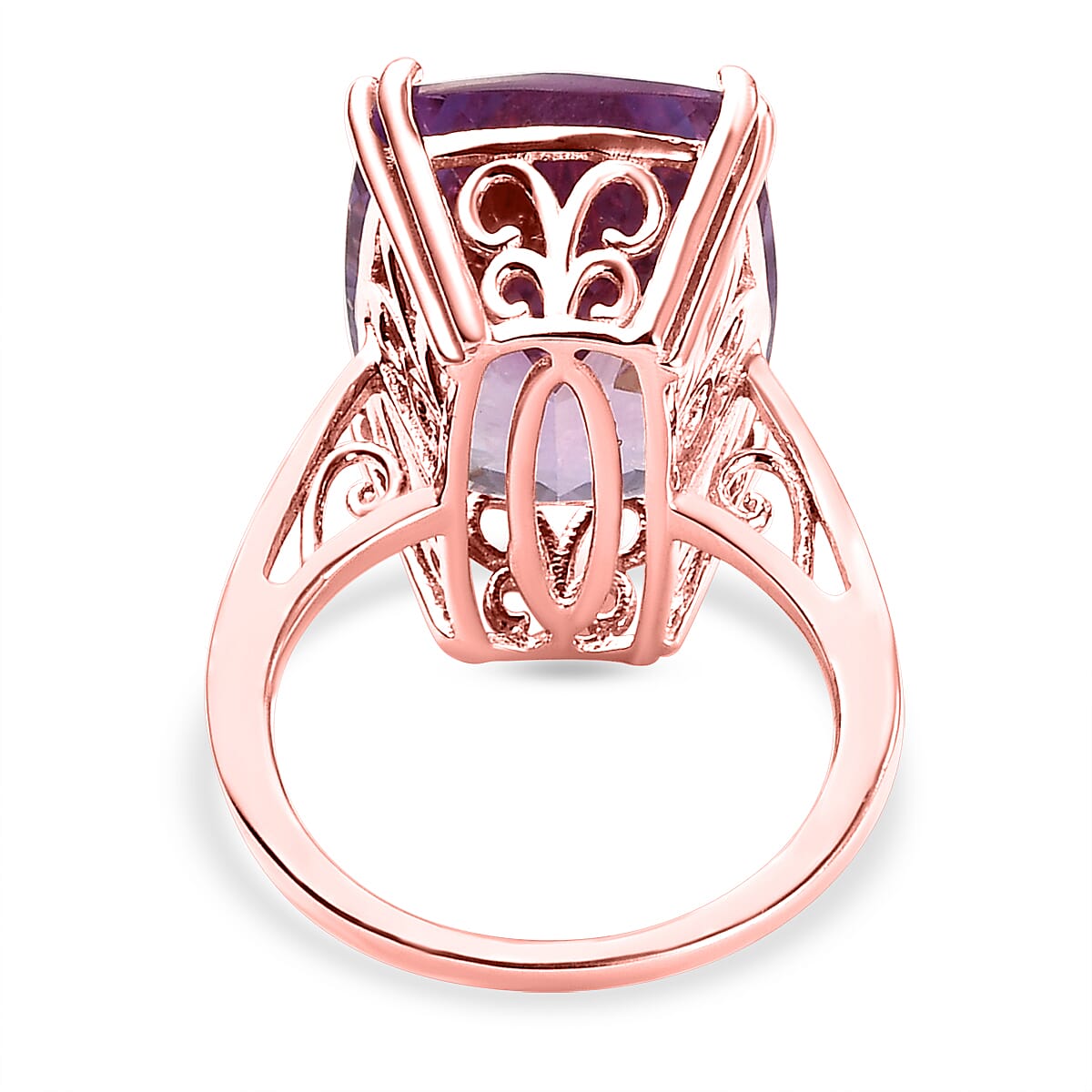 Rose De France Amethyst Ring in Rose Gold Overlay Sterling Silver 13.39 Ct