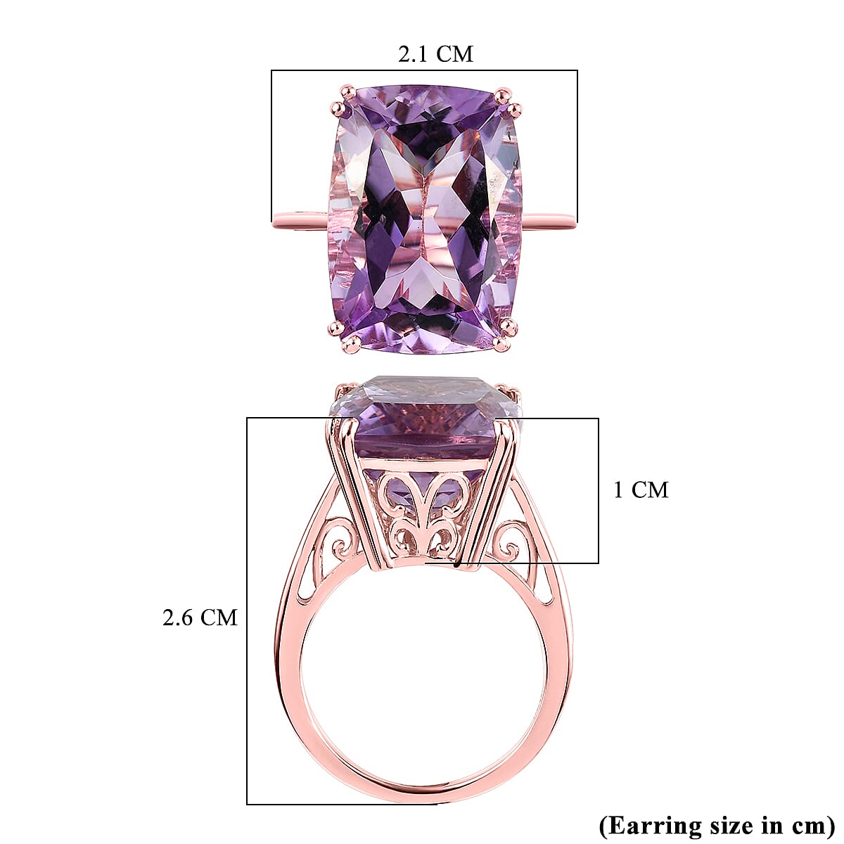 Rose De France Amethyst Ring in Rose Gold Overlay Sterling Silver 13.39 Ct