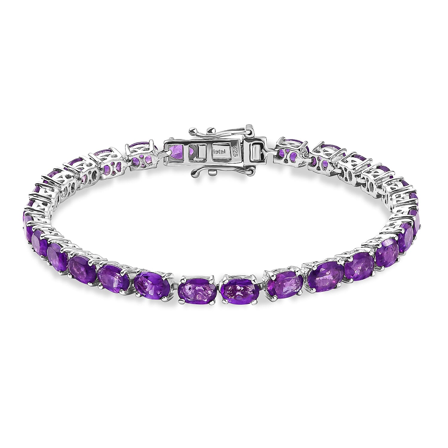 Amethyst Bracelet (Size - 8) in Platinum Overlay Sterling Silver 13.72 Ct, Silver Wt. 10.80 Gms