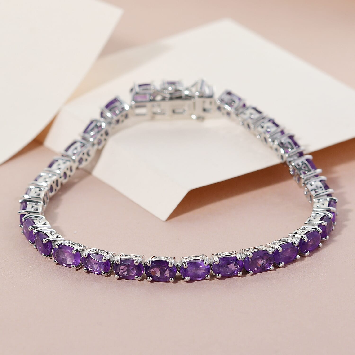 Amethyst Bracelet (Size - 8) in Platinum Overlay Sterling Silver 13.72 Ct, Silver Wt. 10.80 Gms
