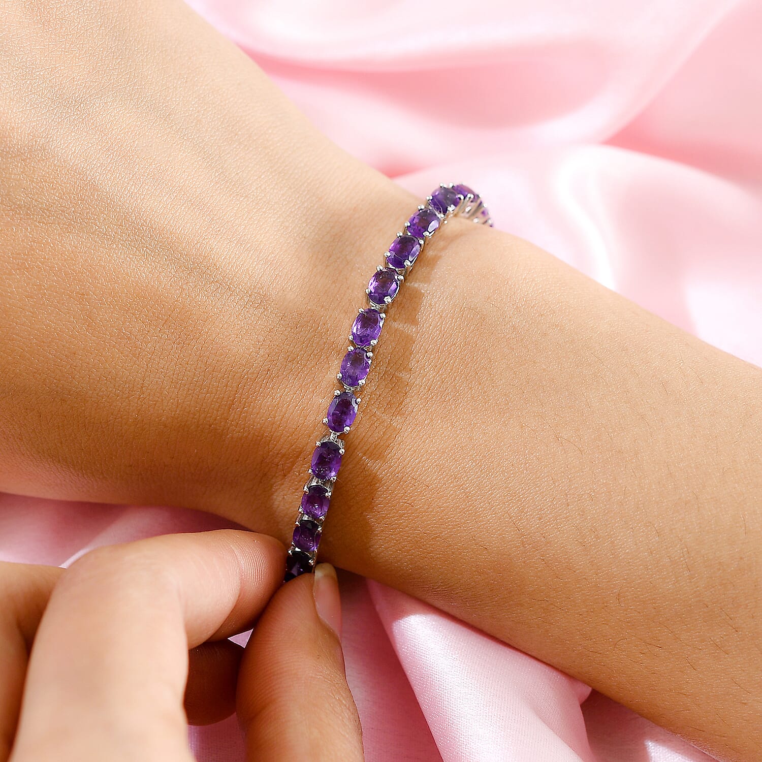 Amethyst Bracelet (Size - 8) in Platinum Overlay Sterling Silver 13.72 Ct, Silver Wt. 10.80 Gms