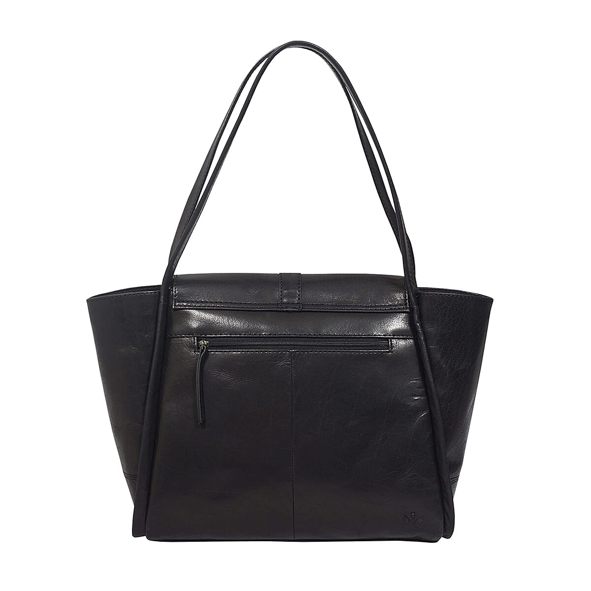 ASSOTS LONDON Swan Collection Premium Genuine Semi Vegetable Polished Leather Flap-Over Tote Bag - Black