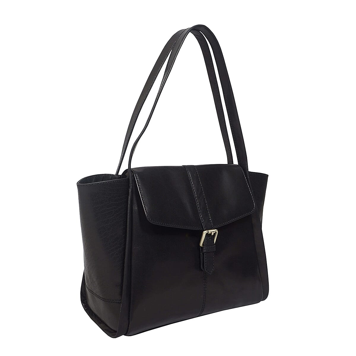 ASSOTS LONDON Swan Collection Premium Genuine Semi Vegetable Polished Leather Flap-Over Tote Bag - Black