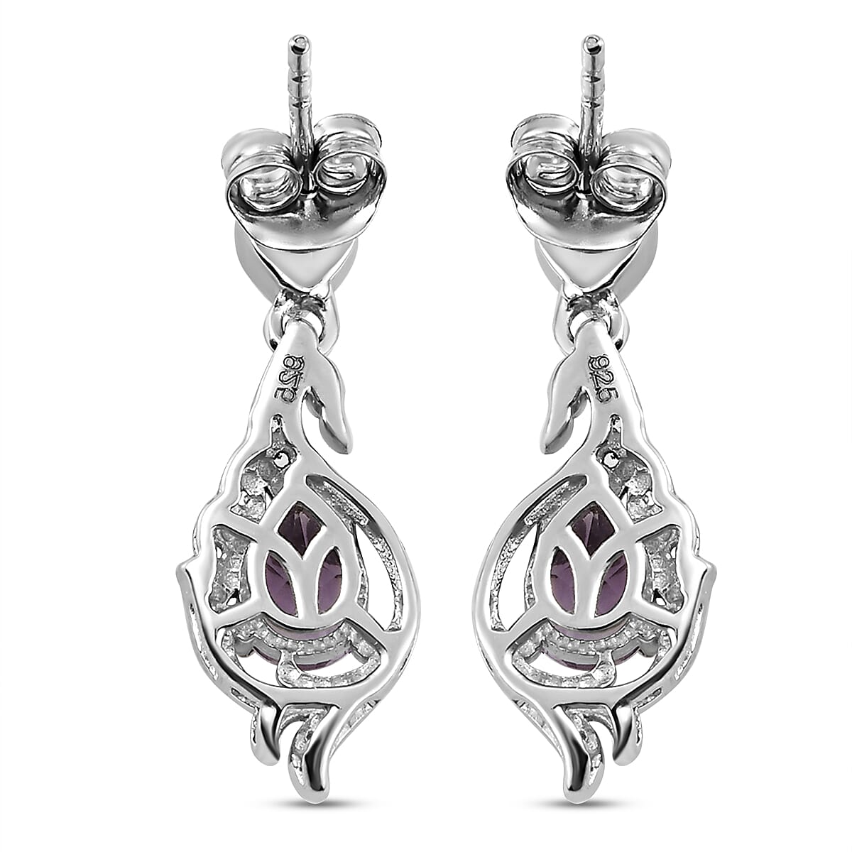 Moroccan Amethyst and Natural Cambodian Zircon Dangle Earrings (with Push Back) in Platinum Overlay Sterling Silver 1.78 Ct.