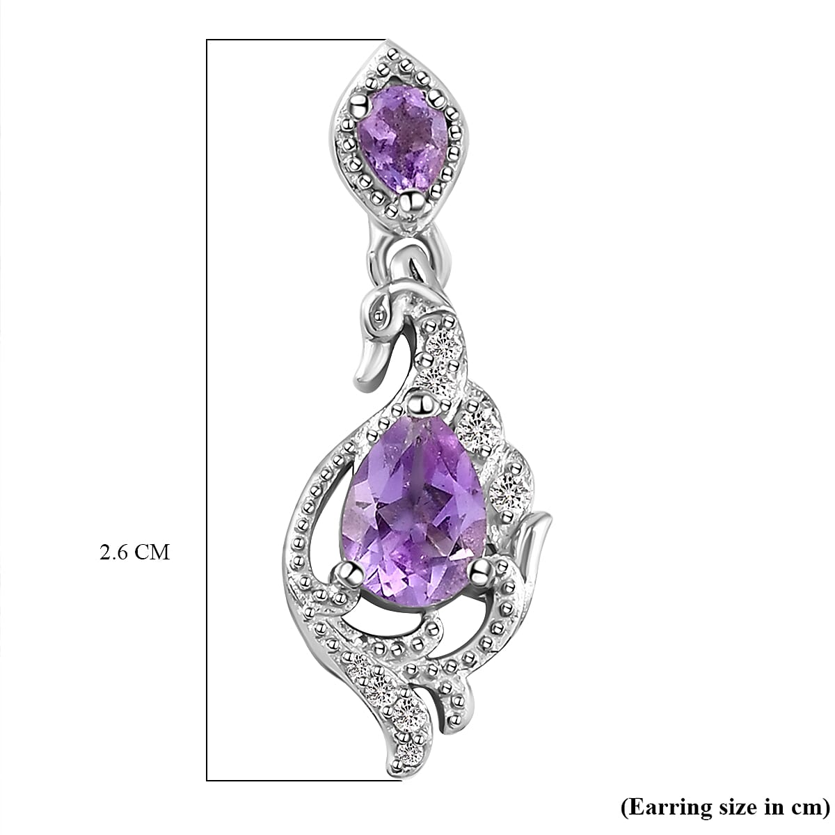 Moroccan Amethyst and Natural Cambodian Zircon Dangle Earrings (with Push Back) in Platinum Overlay Sterling Silver 1.78 Ct.