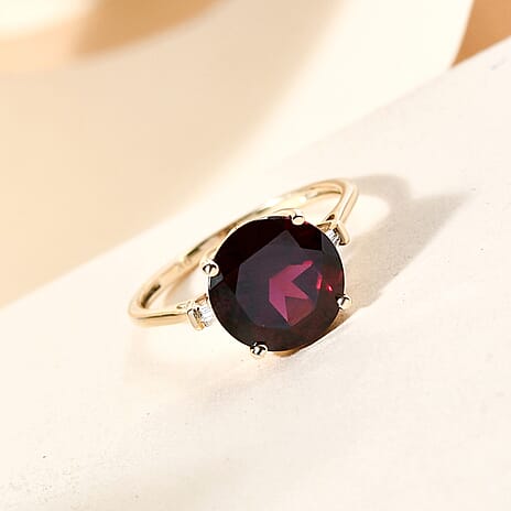 9K Yellow Gold Rhodolite Garnet and Diamond Ring 4.55 Ct.