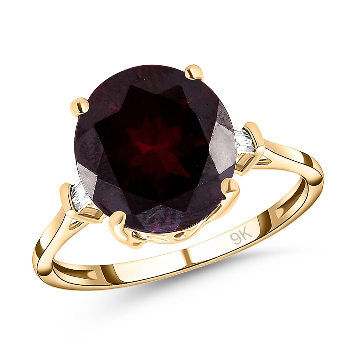 9K Yellow Gold Rhodolite Garnet and Diamond Ring 4.55 Ct.