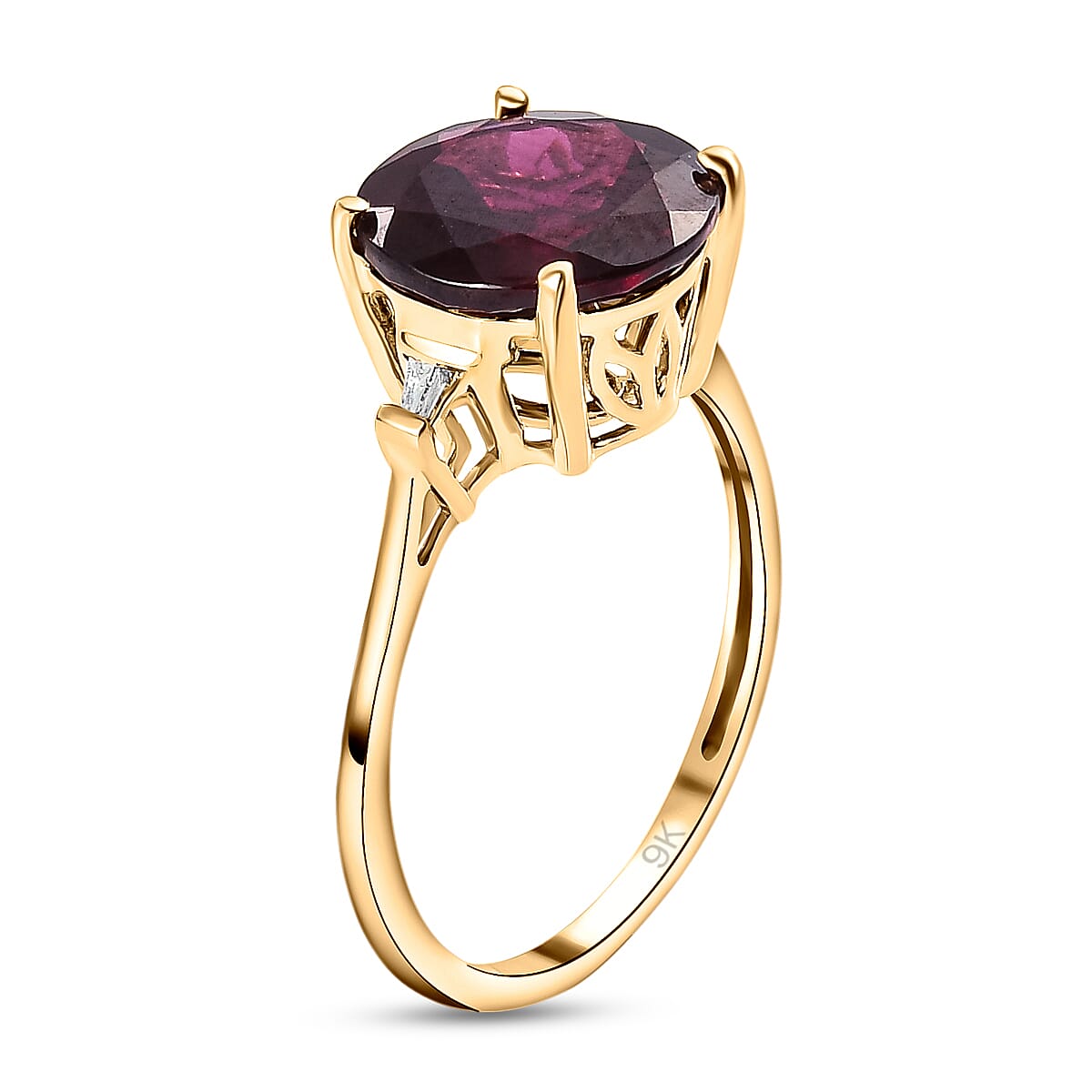9K Yellow Gold Rhodolite Garnet and Diamond Ring 4.55 Ct.
