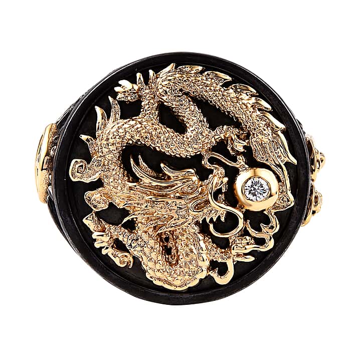 Galatea - The Capitan Collection - Diamond Dragon Ring in 14K Yellow Gold & Sterling Silver