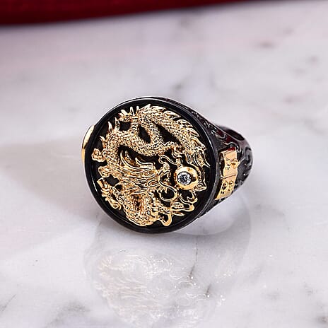 Galatea - The Capitan Collection - Diamond Dragon Ring in  Diamond (SI-GH) & 14K Yellow Gold 3.42 Grams