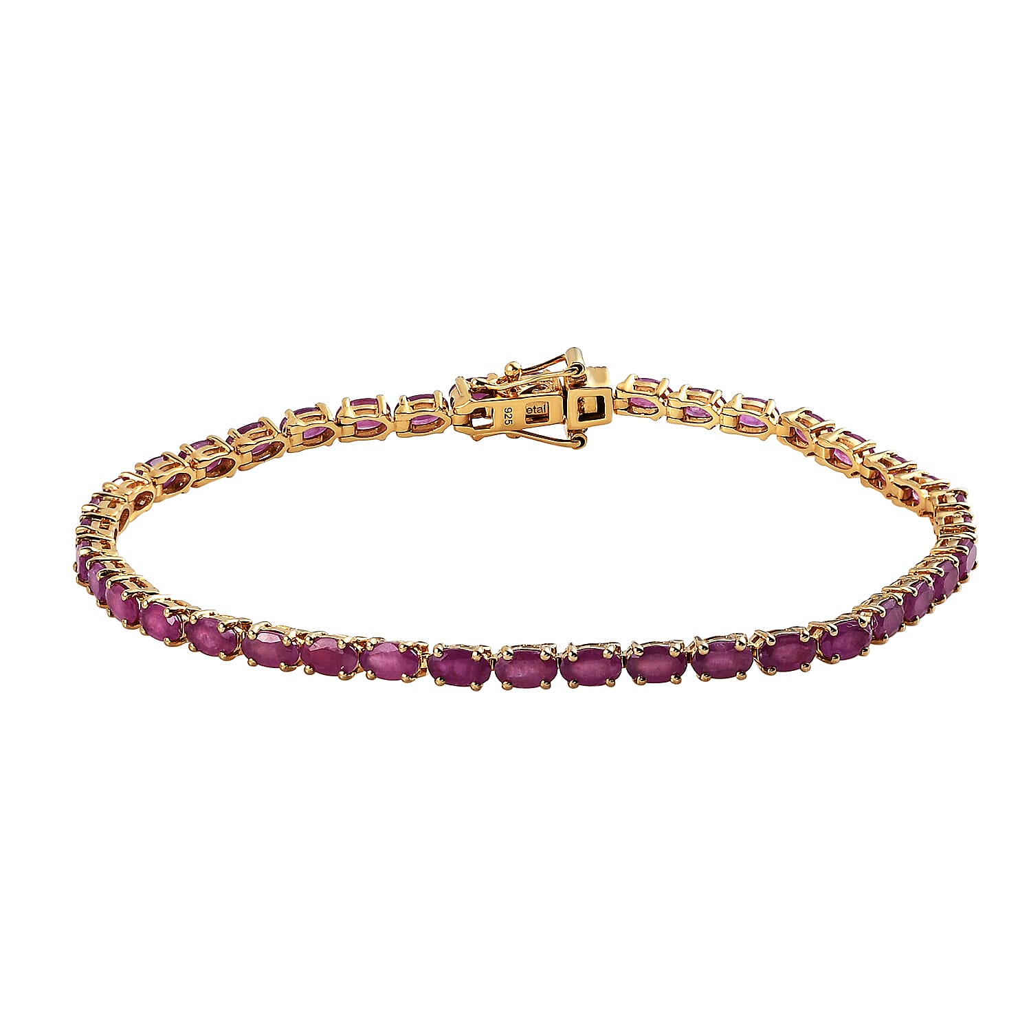 Moroccan Ruby Bracelet (Size - 7.5) with GB Lock Box in 18K Vermeil Yellow Gold Plated Sterling Silver 11.00 Ct, Silver Wt. 7.64 Gms