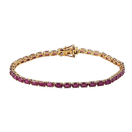 Moroccan Ruby Bracelet (Size - 7.5) with GB Lock Box in 18K Vermeil Yellow Gold Plated Sterling Silver 11.00 Ct, Silver Wt. 7.64 Gms