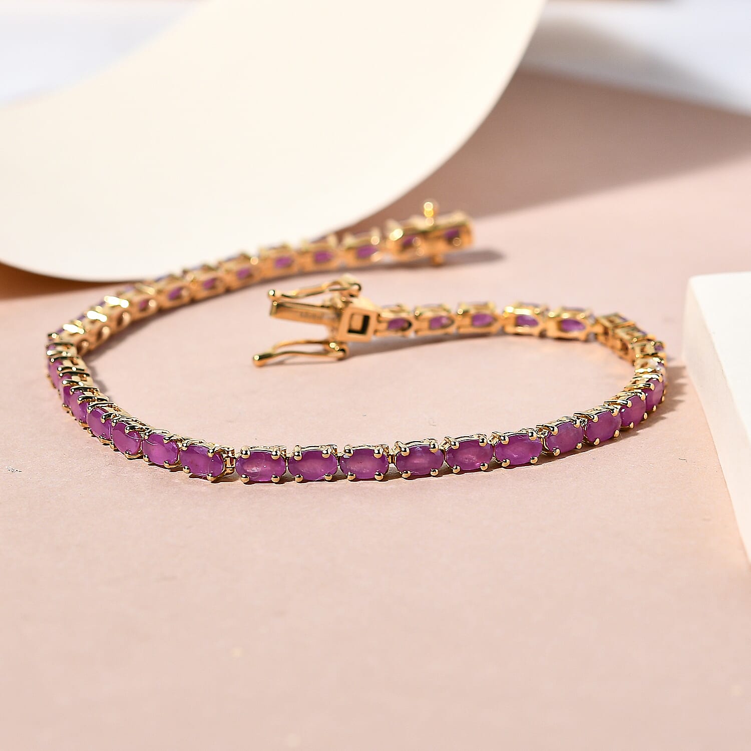 Moroccan Ruby Bracelet (Size - 7.5) with GB Lock Box in 18K Vermeil Yellow Gold Plated Sterling Silver 11.00 Ct, Silver Wt. 7.64 Gms