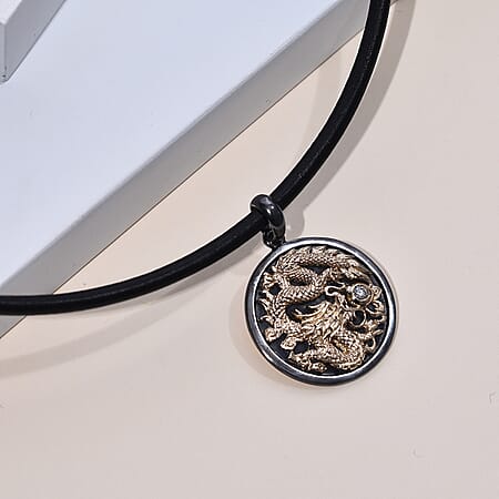 Galatea - The Capitan Collection - Diamond Dragon Pendant with 20 Inch Leather Cord in Diamond (SI-GH) & 14K Yellow Gold 3.40 Gram