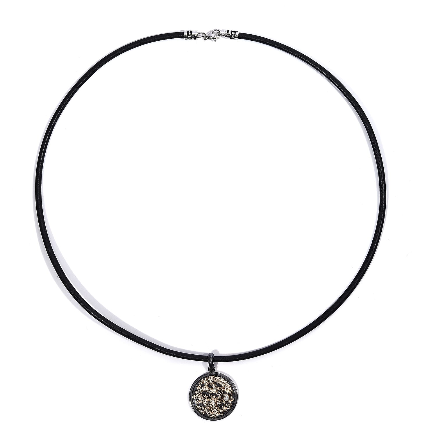 GALATEA - The Capitan Collection - Diamond Dragon Pendant with 20 Inch Leather Cord in Diamond (SI-GH) & 14K Yellow Gold Wt. 3.40 Gms