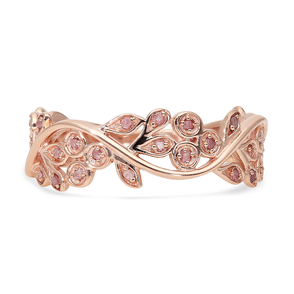 Pink Rough Diamond Ring in Rose Gold Plated Sterling Silver 0.20