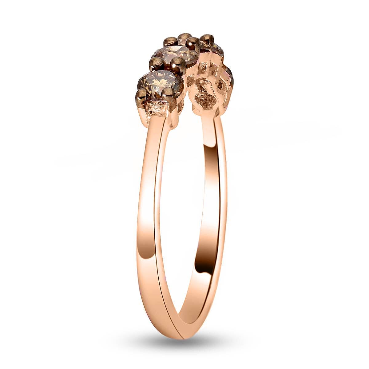 9K Rose Gold SGL Certified Natural Champagne Diamond Five Stone Ring 1.00 Ct.