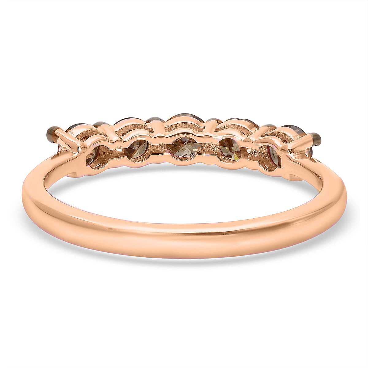 9K Rose Gold SGL Certified Natural Champagne Diamond Five Stone Ring 1.00 Ct.