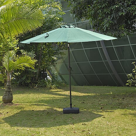 Outdoor Parasol with Solar LED Lights and Solid Base, 2.7m Diameter, 2.5m height - Green