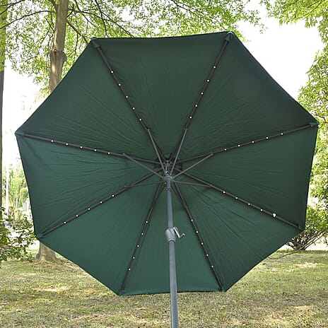 Outdoor Parasol with Solar LED Lights and Solid Base, 2.7m Diameter, 2.5m height - Green