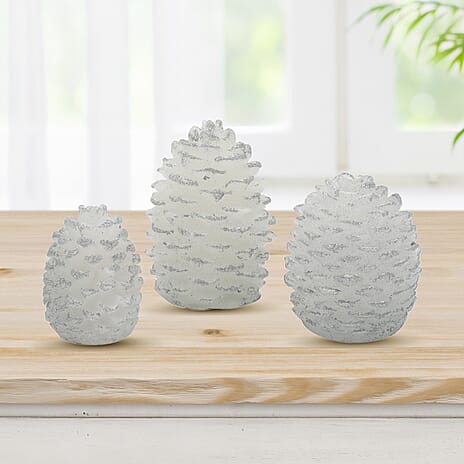 Festive Season Special- Hand Made with Wax 3 Pcs Glitter Pinecone LED Candle Set (2X AAA Battery, Not Included)