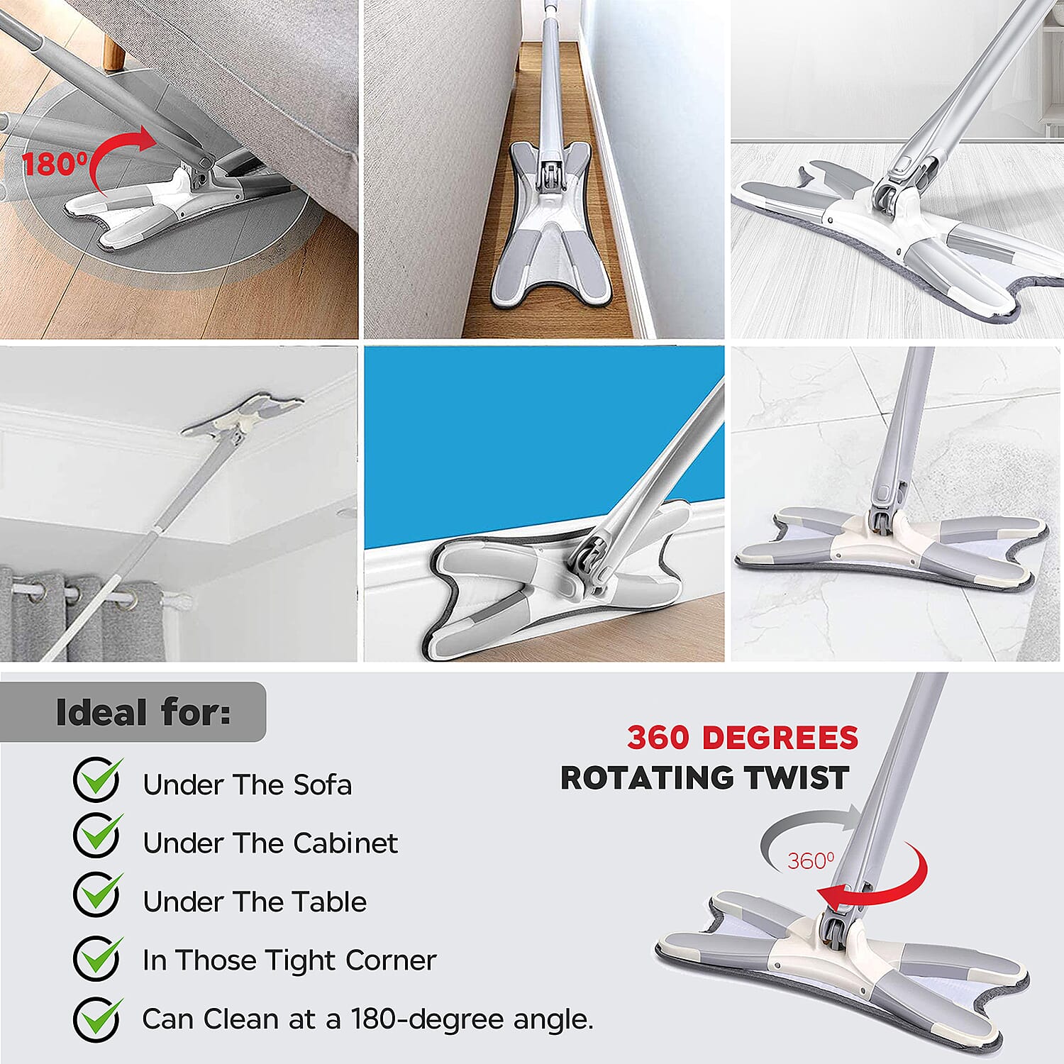 X Type 360 Degree Rotation Floor Mop with 3 Extra Microfibre Pads (Size 130cm)