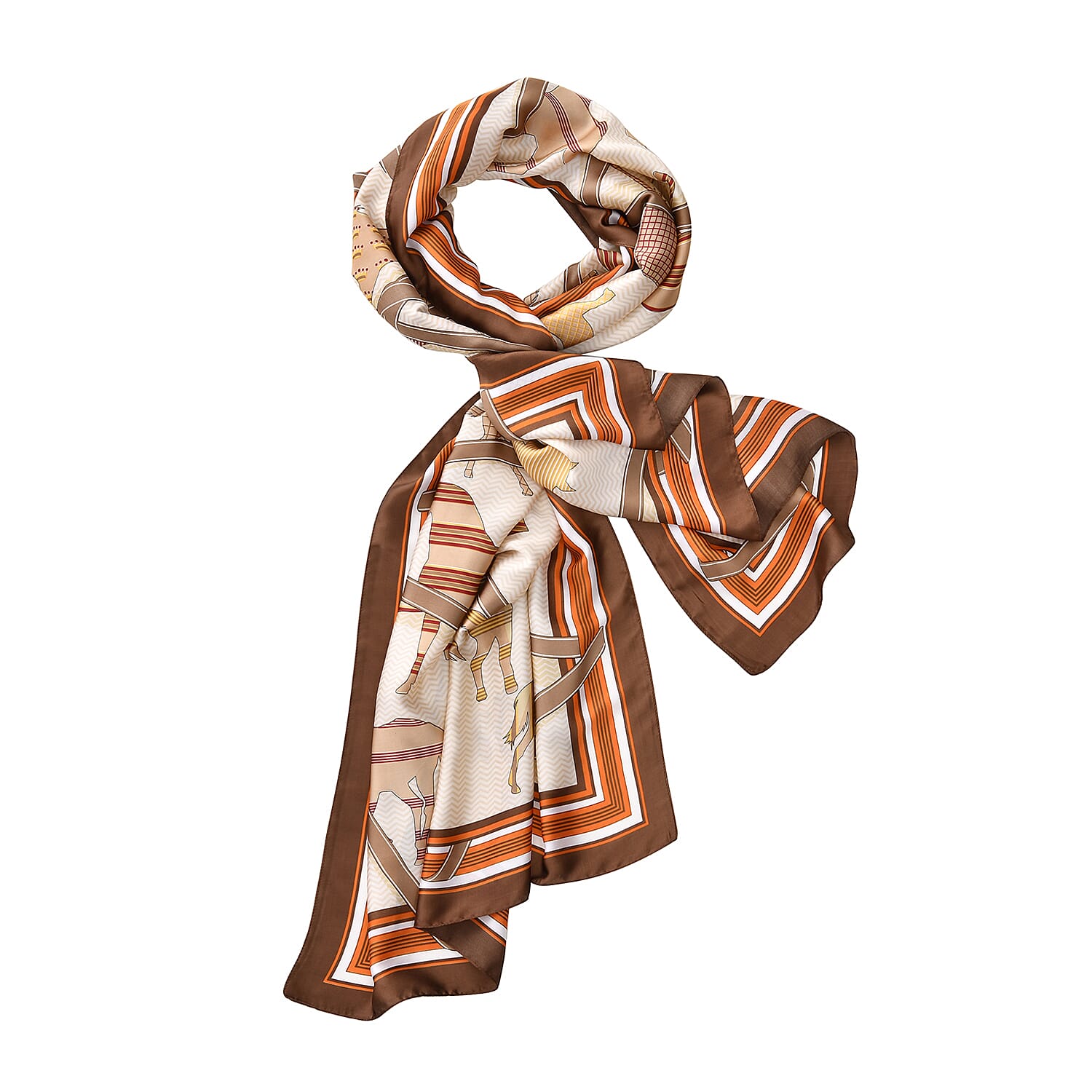 Horse Pattern Scarf - Brown & Beige