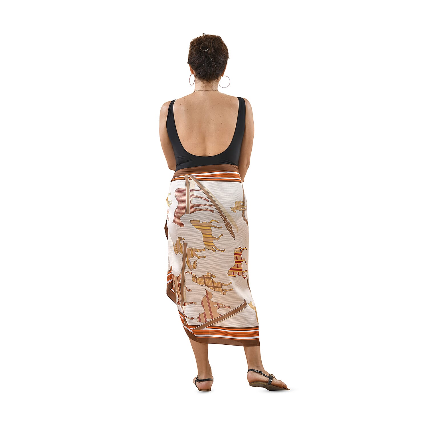 Horse Pattern Scarf - Brown & Beige