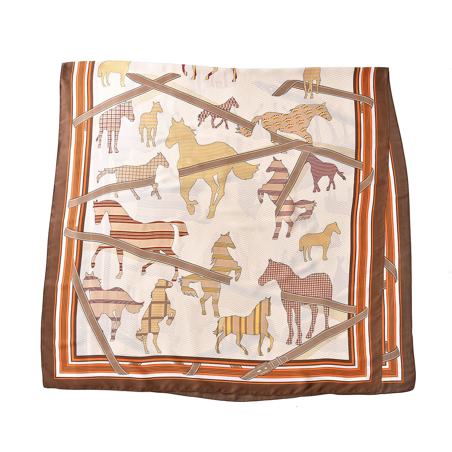 Horse Pattern Scarf - Brown & Beige
