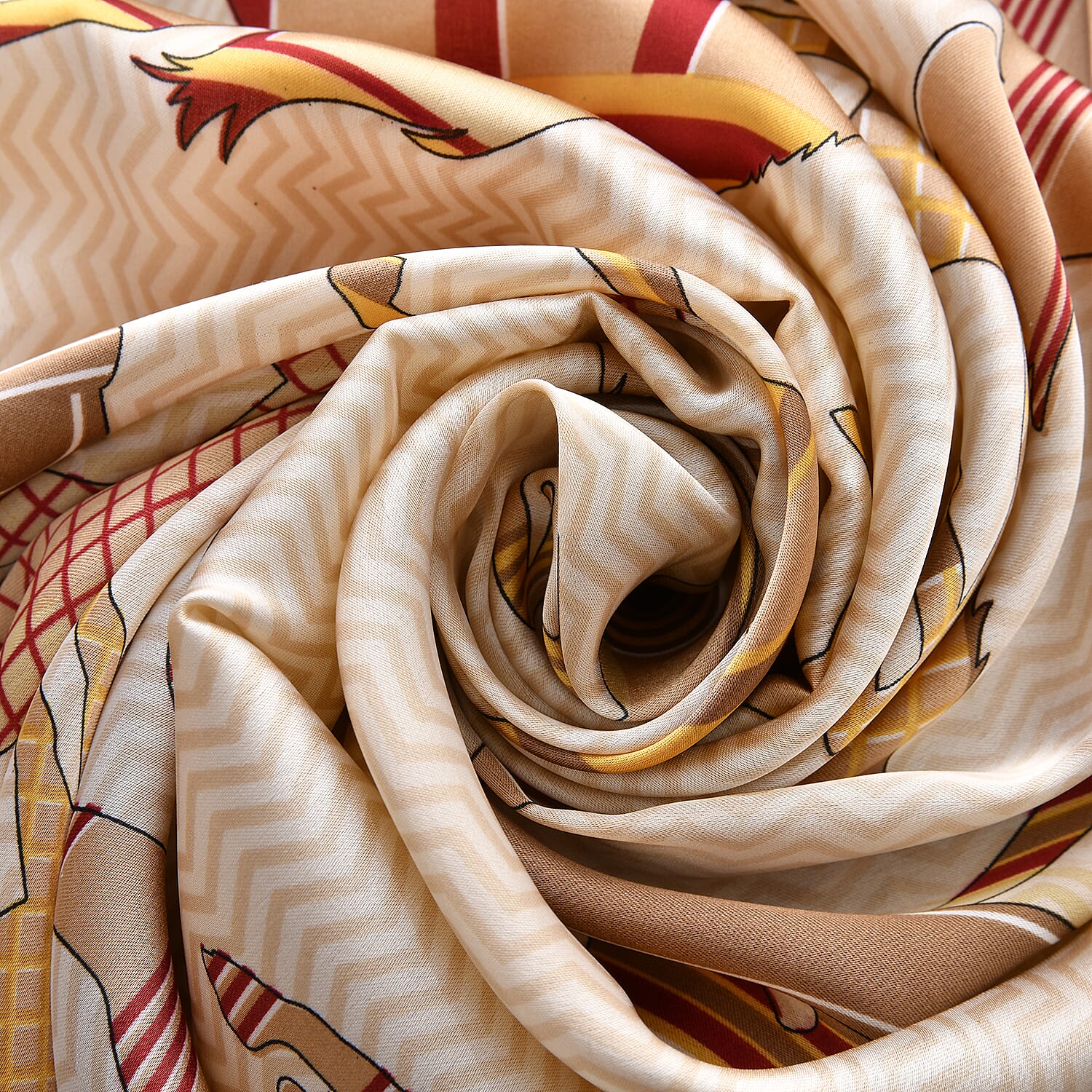 Horse Pattern Scarf - Brown & Beige