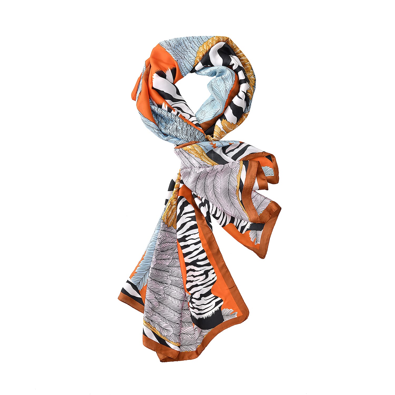 Satin Print Sarong / Scarf (Size 180x87 Cm) - Orange & Multi