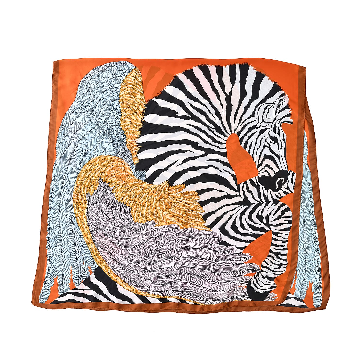 Satin Print Sarong / Scarf (Size 180x87 Cm) - Orange & Multi