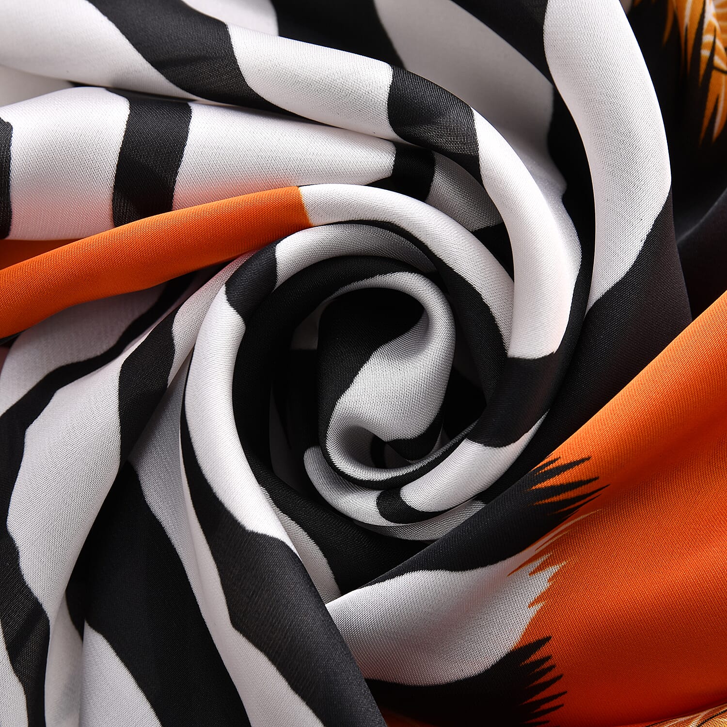 Satin Print Sarong / Scarf (Size 180x87 Cm) - Orange & Multi