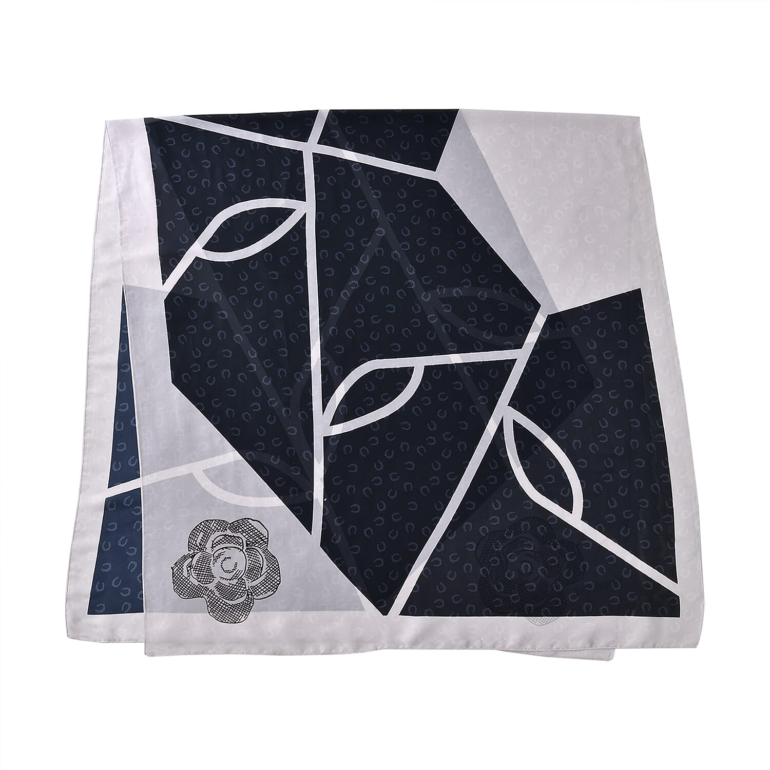 Satin Print Sarong / Scarf (Size 180x87 Cm) - Black & Cream