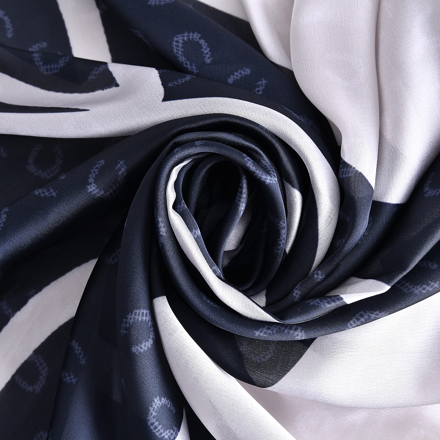 Satin Print Sarong / Scarf (Size 180x87 Cm) - Black & Cream