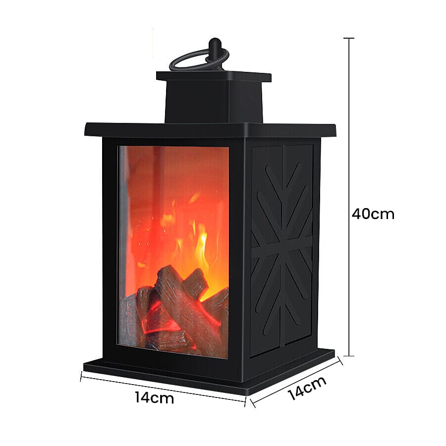 Set of 2 Fireplace Lantern with Warm Light (Requires 3AA Batteries) - Black